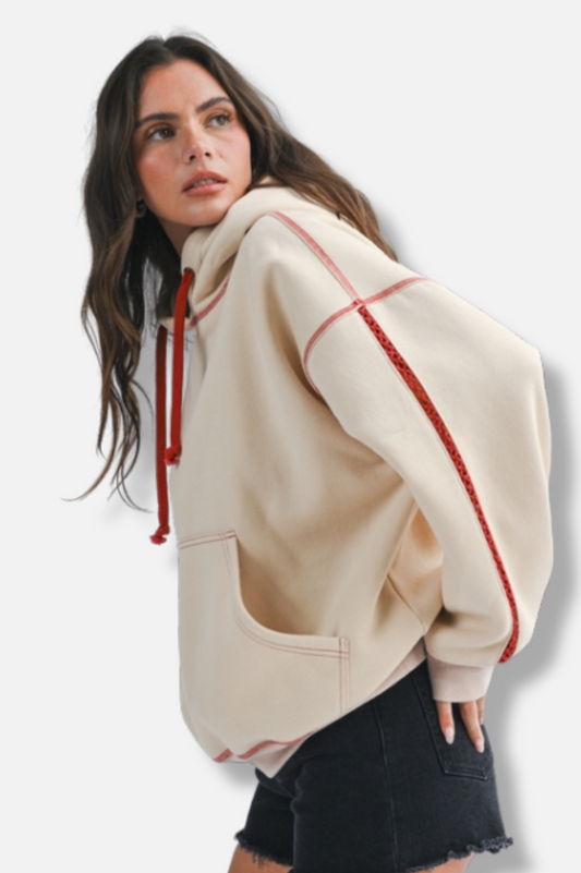 Contrast Stitch Oversized Hoodie - Oatmilk 