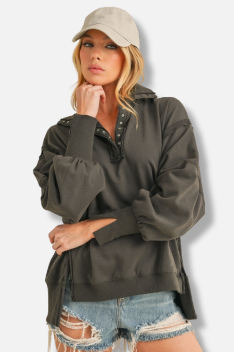 Tamika Henley Sweatshirt - Charcoal