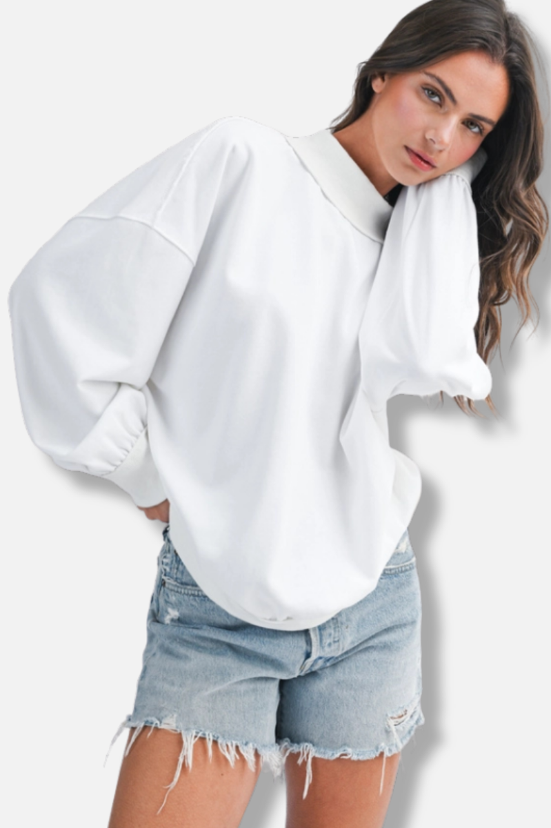 Oversized Mock Neck Sweatshirt - Cloud 