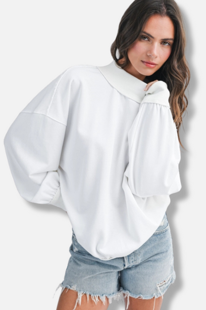 Oversized Mock Neck Sweatshirt - Cloud 