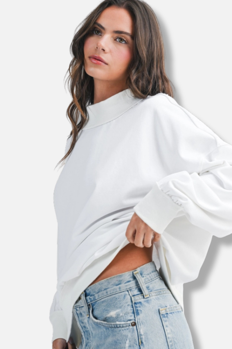 Oversized Mock Neck Sweatshirt - Cloud 
