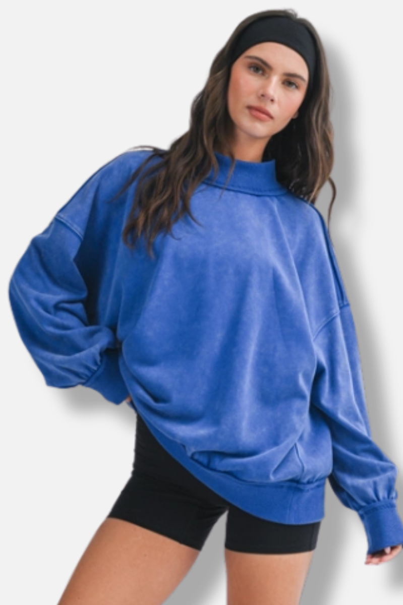 Oversized Mock Neck Sweatshirt - Cobalt