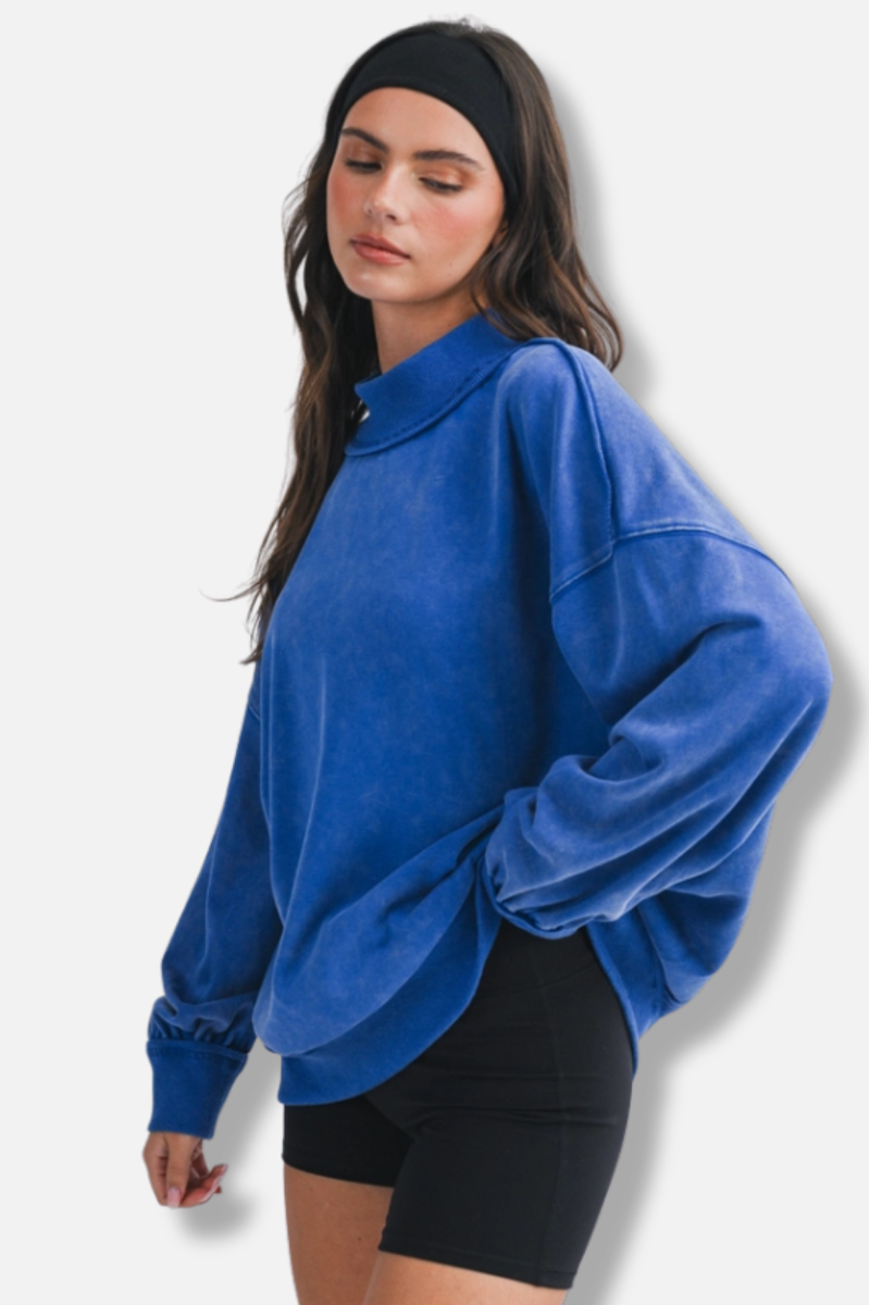 Oversized Mock Neck Sweatshirt - Cobalt