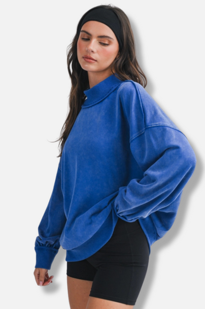 Oversized Mock Neck Sweatshirt - Cobalt