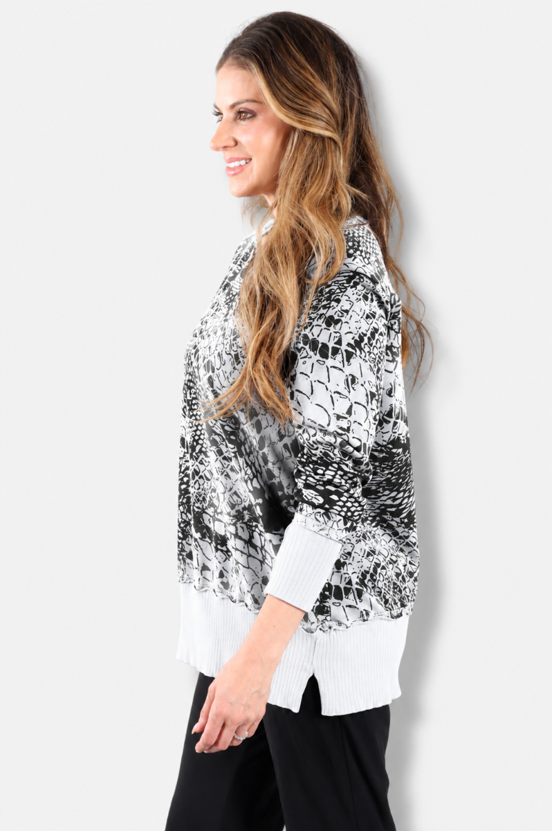 Relax Split Tunic Plus - White Pebbles Print