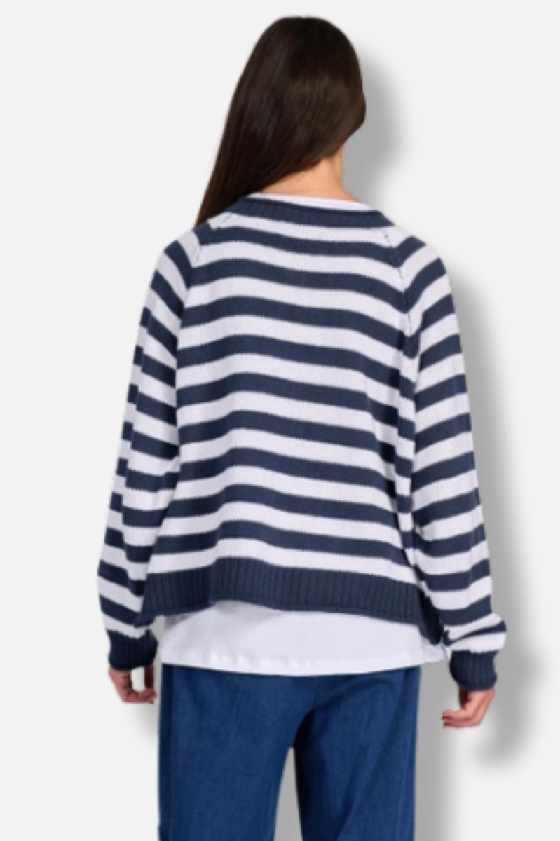 Sunny Stripe Cardigan - Navy