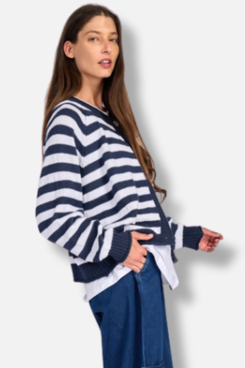 Sunny Stripe Cardigan - Navy