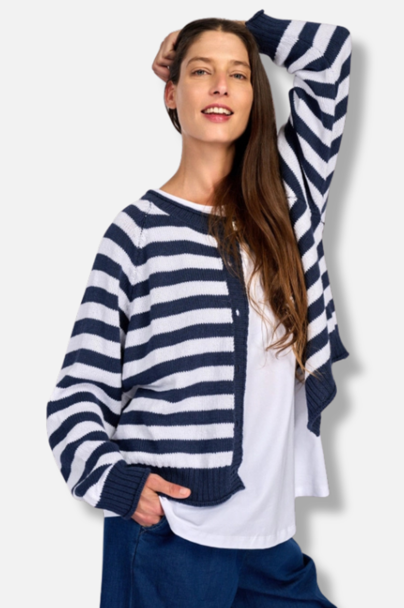Sunny Stripe Cardigan - Navy