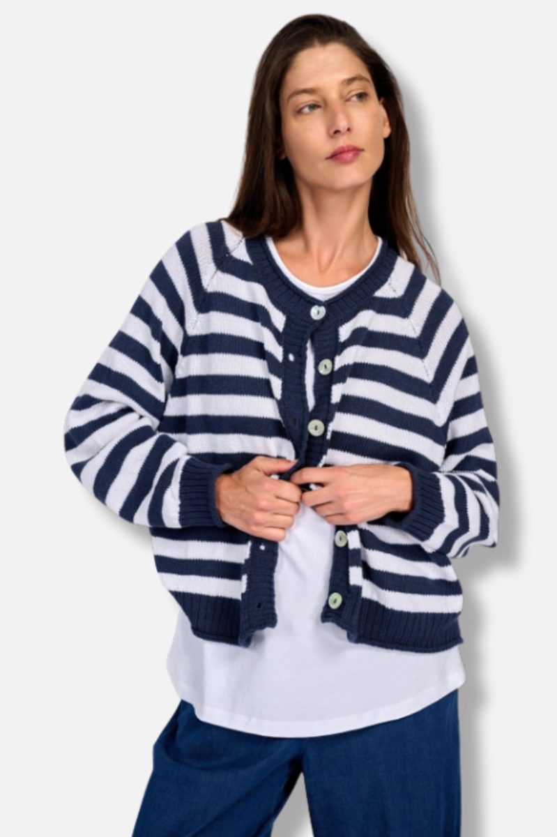 Sunny Stripe Cardigan - Navy