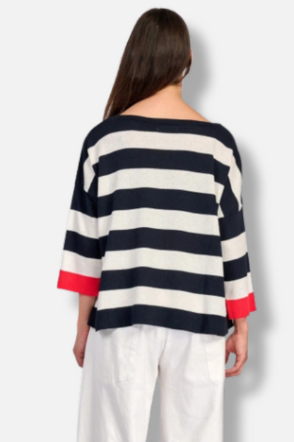 Jetty Striped Sweater - Red Trim