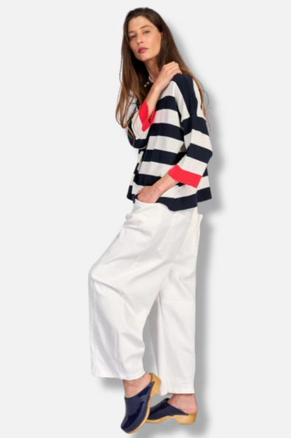 Jetty Striped Sweater - Red Trim