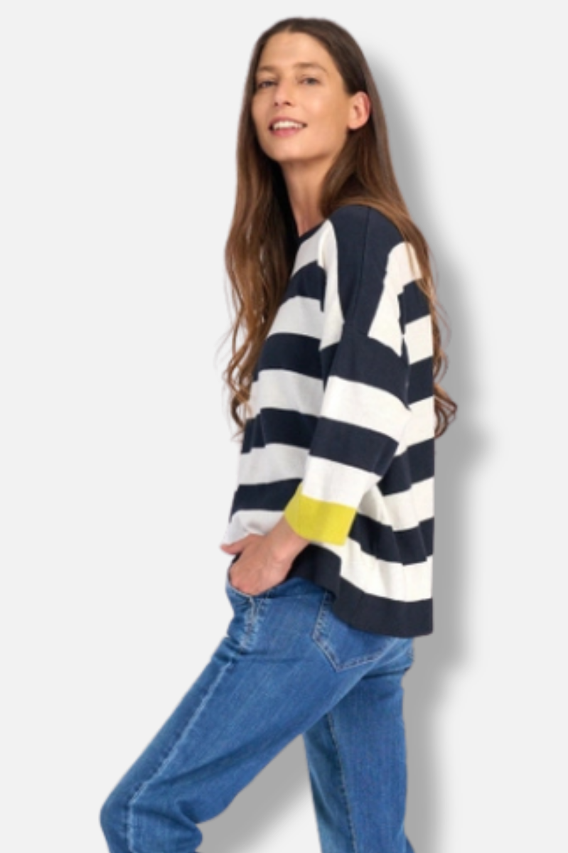Jetty Striped Sweater - Lemon Trim