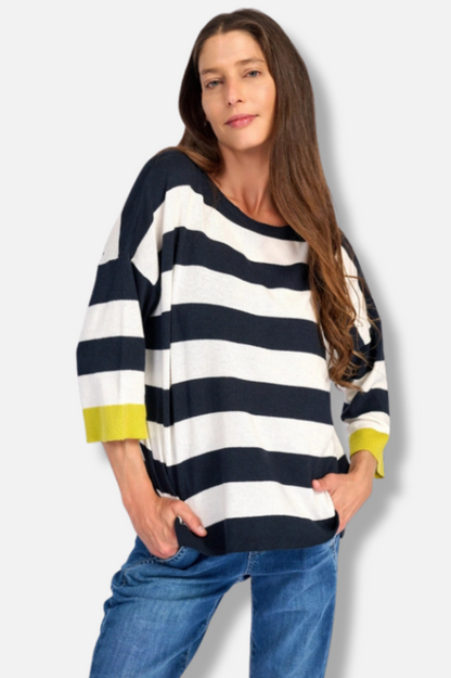 Jetty Striped Sweater - Lemon Trim