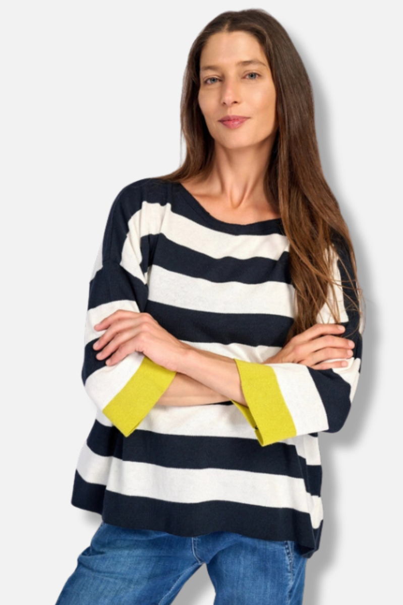 Jetty Striped Sweater - Lemon Trim