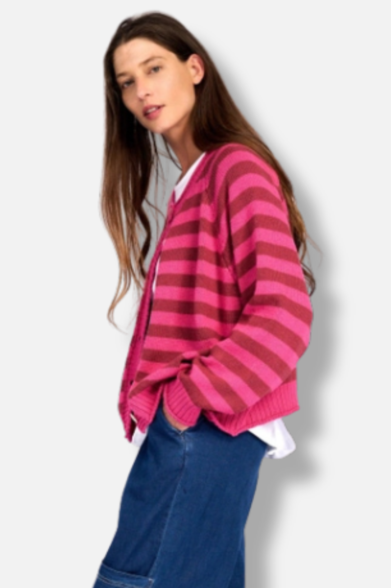 Sunny Stripe Cardigan - Fuchsia