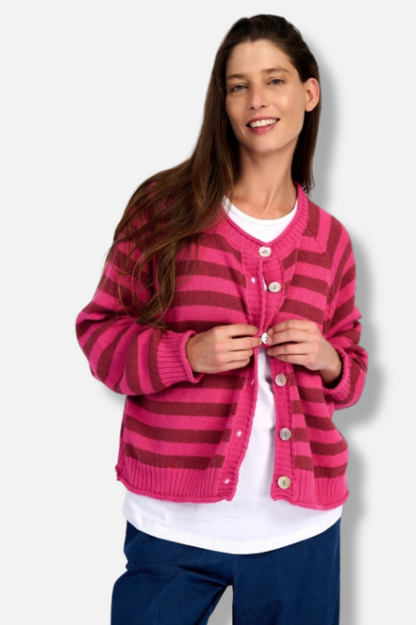 Sunny Stripe Cardigan - Fuchsia