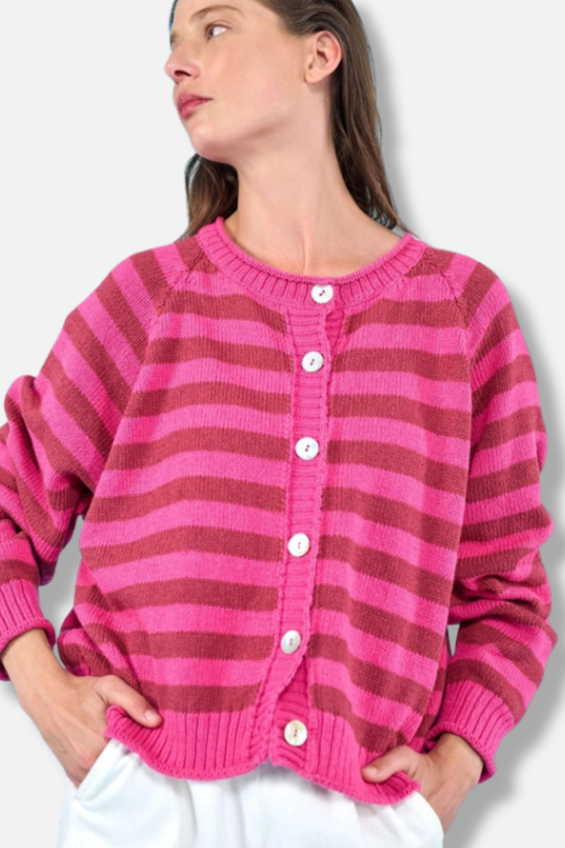 Sunny Stripe Cardigan - Fuchsia
