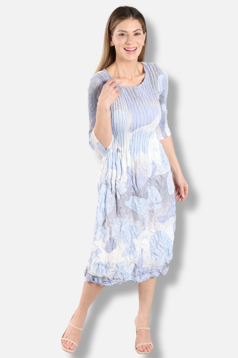 3/4 Sleeve Smash Pocket Dress - Lyric Blues