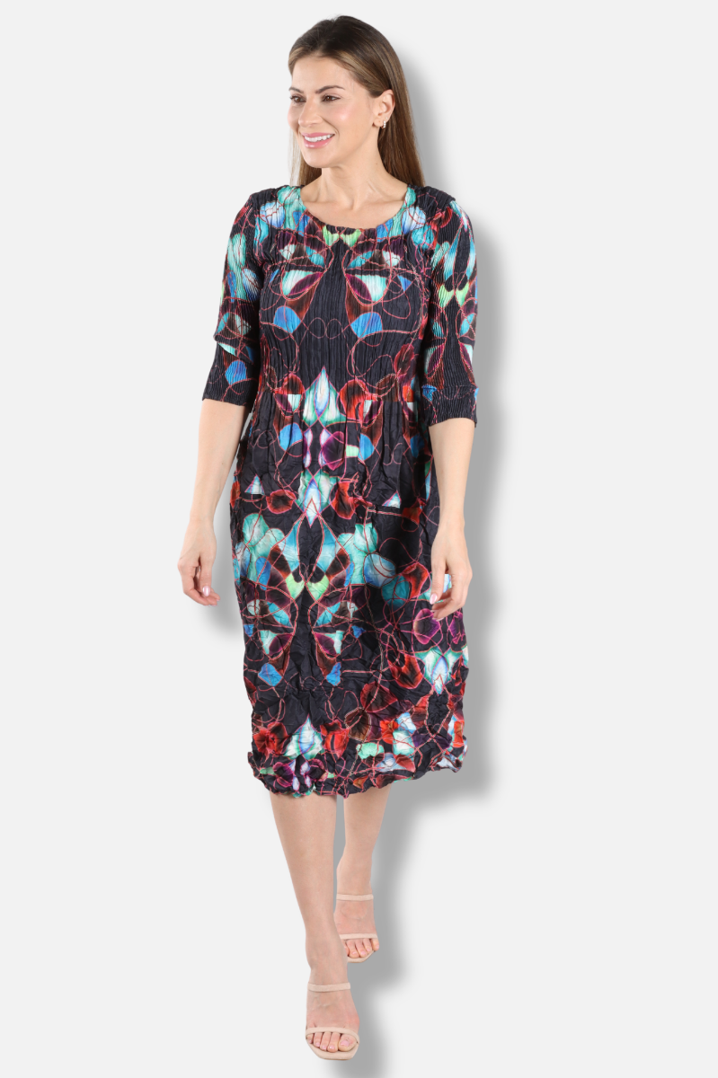 3/4 Sleeve Smash Pocket Dress - Kaleidoscope