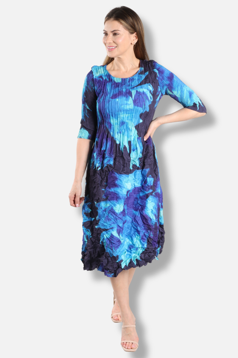 3/4 Sleeve Smash Pocket Dress - Aquarius