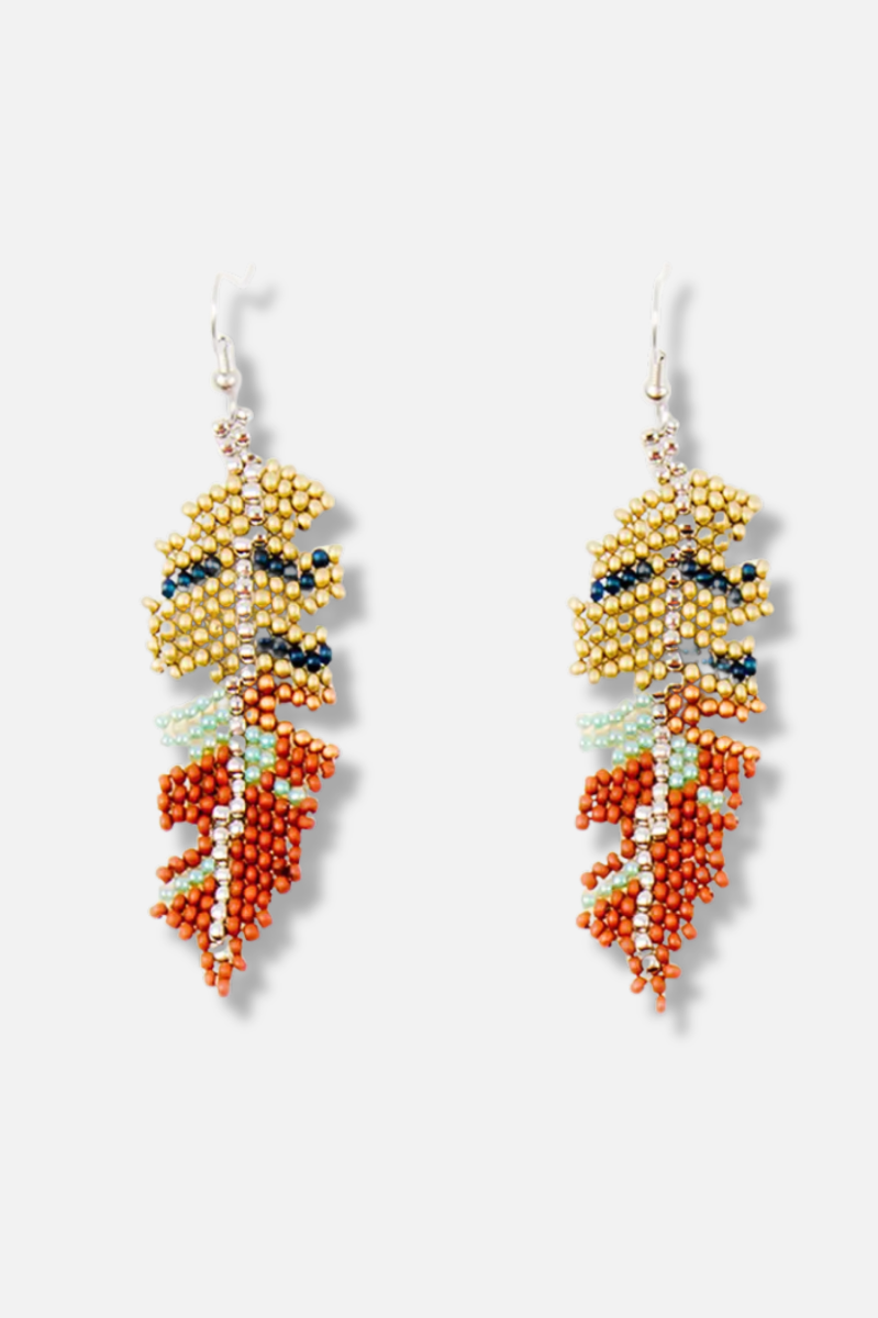 Beaded Feather Earrings - Multi Color 