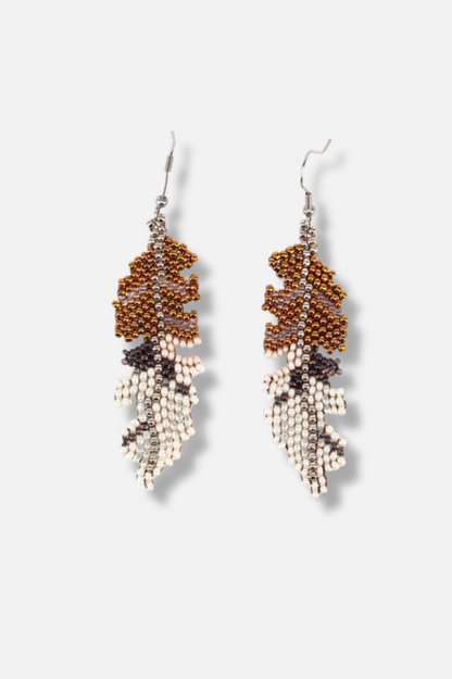 Beaded Feather Earrings - Sand