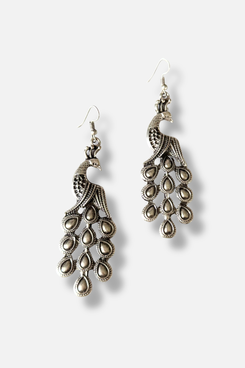 Peacock Earrings - Silver 