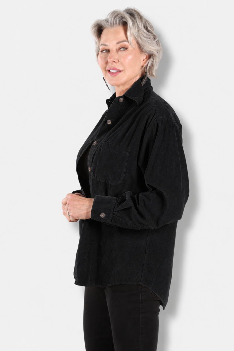 Boyfriend Shirt - Black Corduroy 