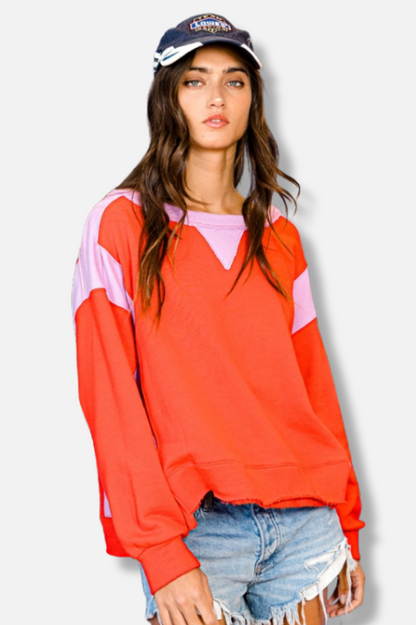 Contrast Sweatshirt - Red & Lavender
