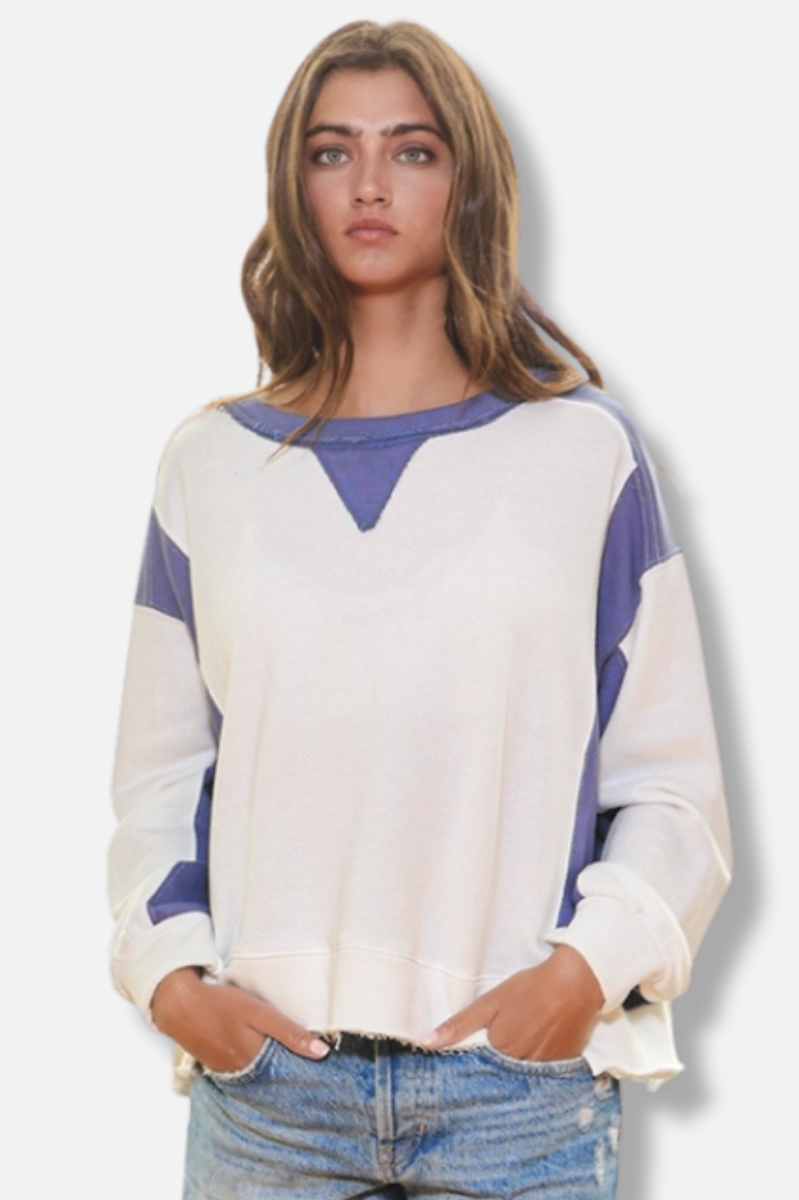 Contrast Sweatshirt - Blue & Ivory