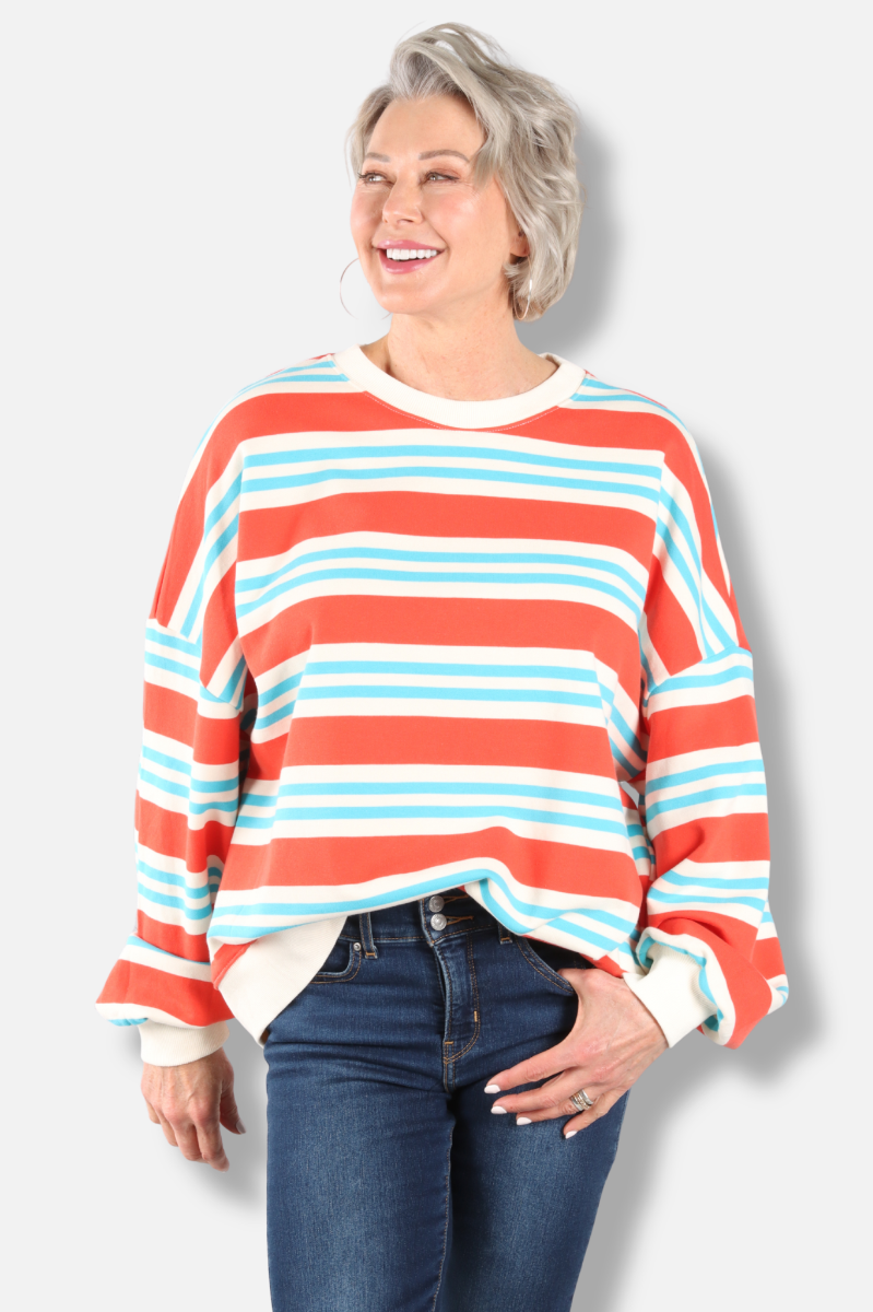 Oversized Striped Sweatshirt - Red & Blue
