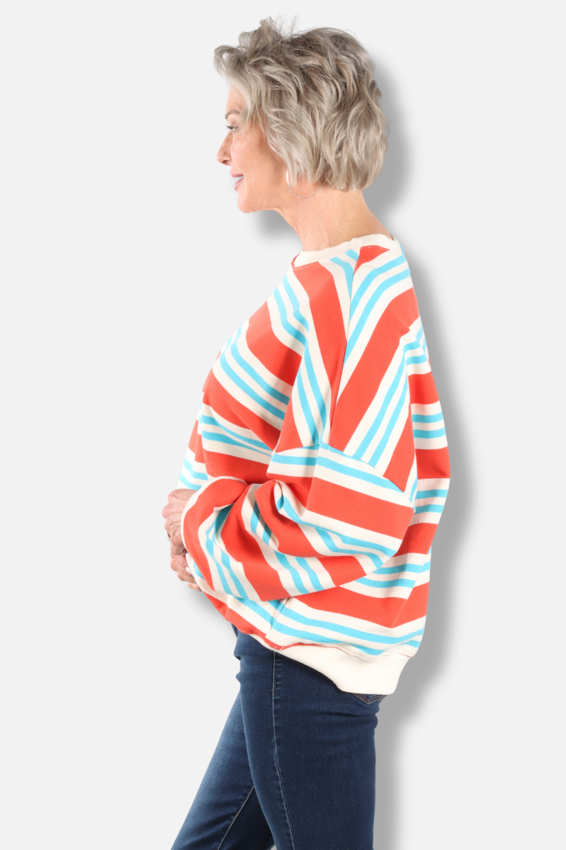 Oversized Striped Sweatshirt - Red & Blue