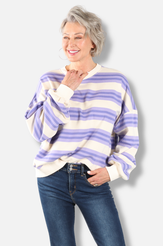 Oversized Striped Sweatshirt - Lavender & Purple 