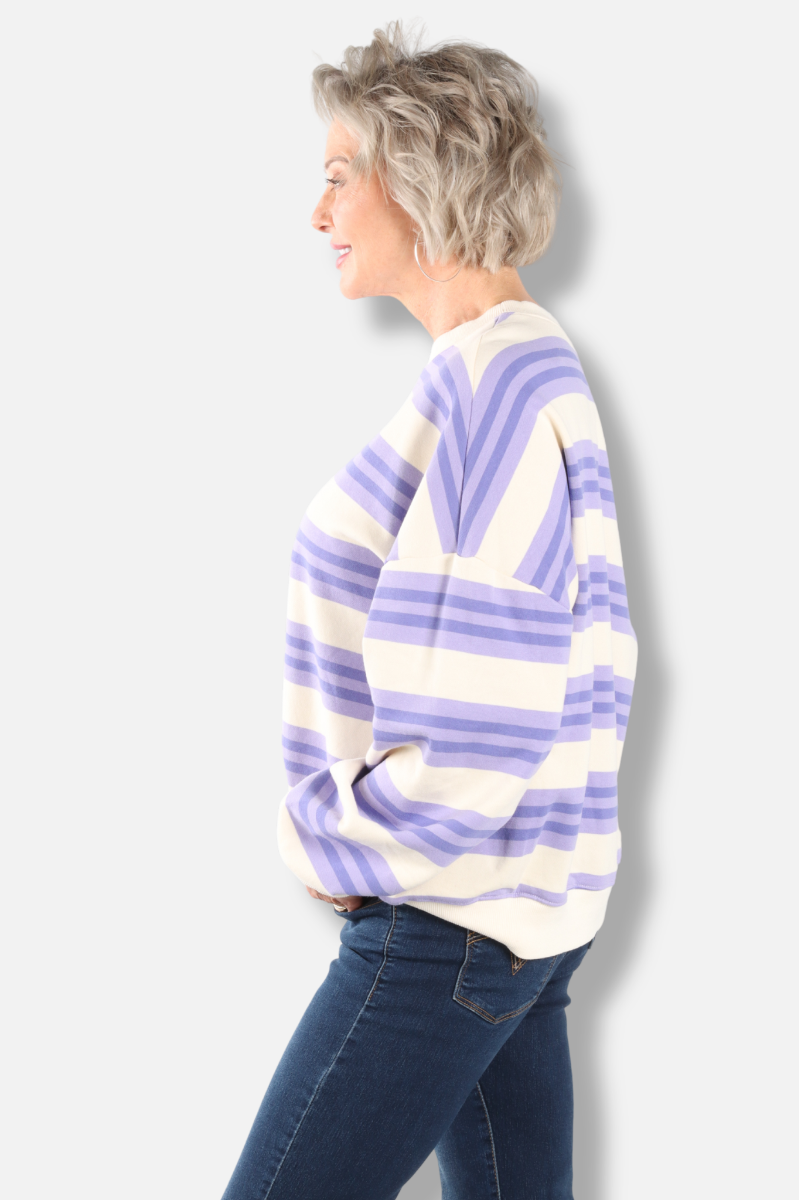 Oversized Striped Sweatshirt - Lavender & Purple 