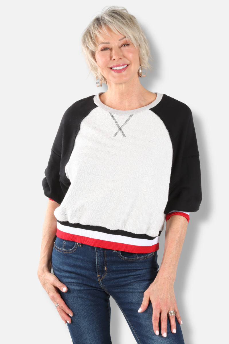 Striped Ribbed Crop Top - Grey & Black 