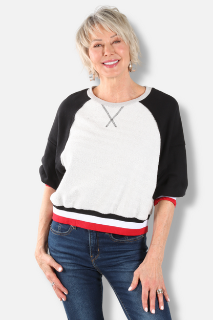 Striped Ribbed Crop Top - Grey & Black 