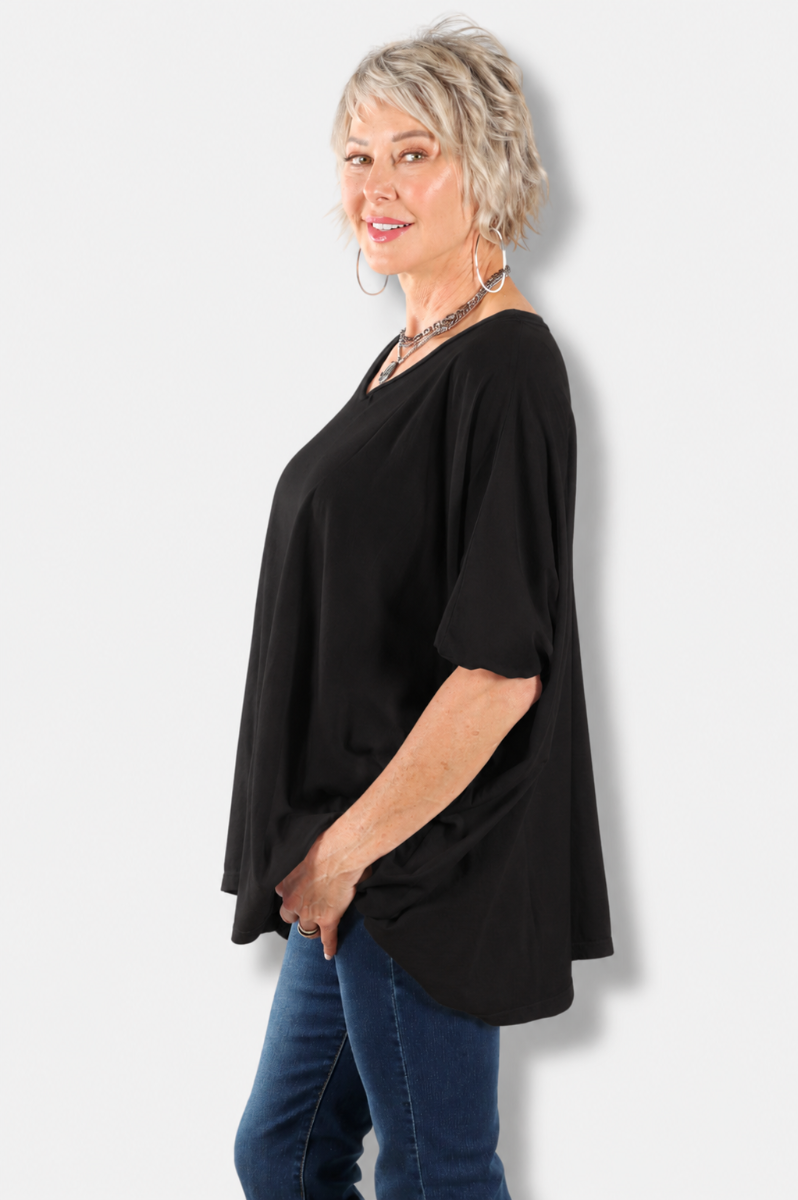 Elbow Sleeve V Tunic - Black
