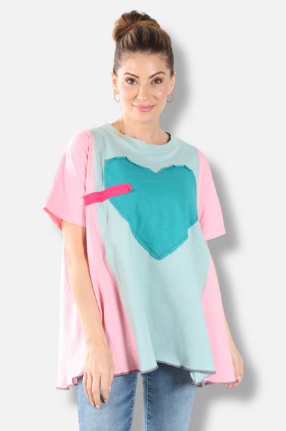 Oversized Heart Tee - Pink & Mint #1