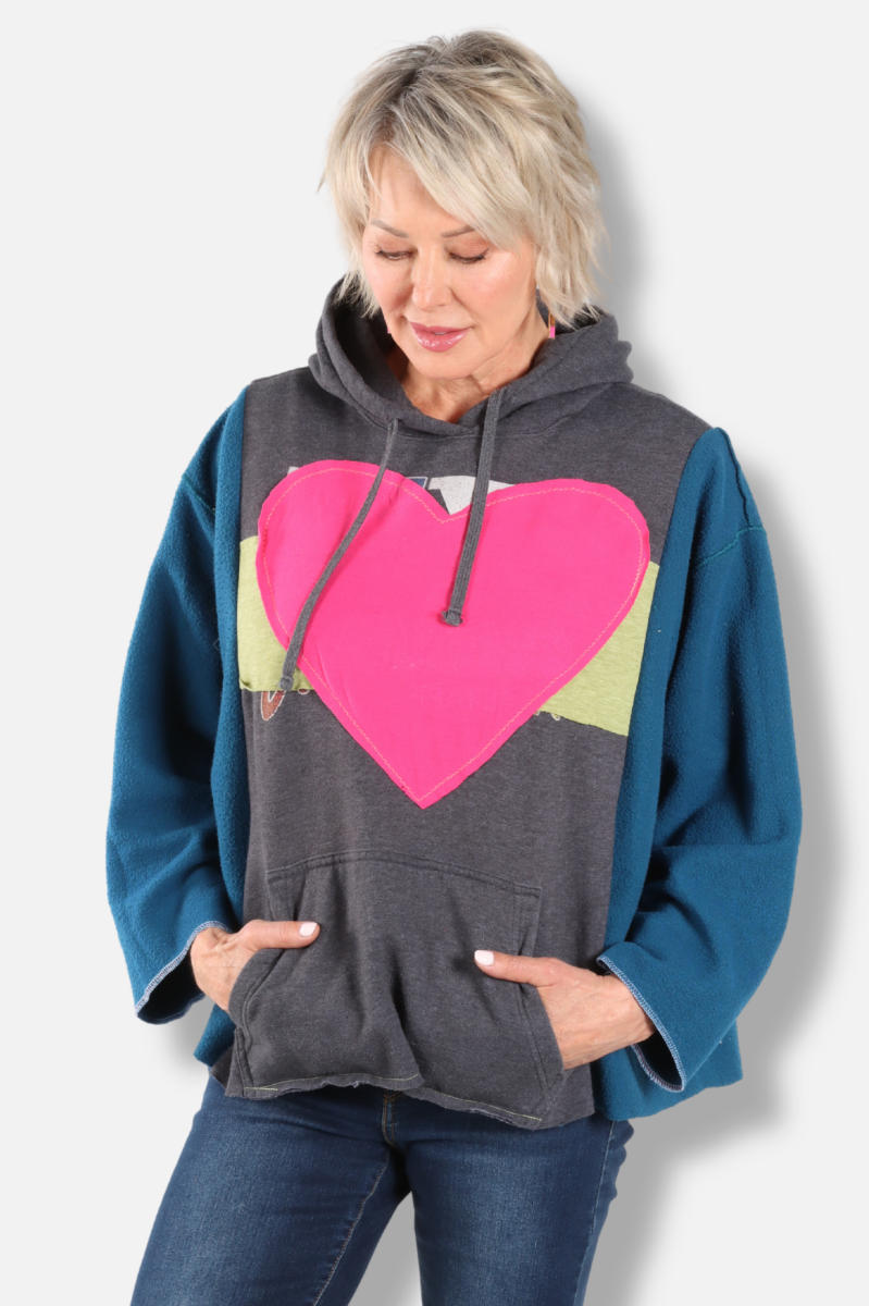 Heart Hoodie - Teal & Grey #2