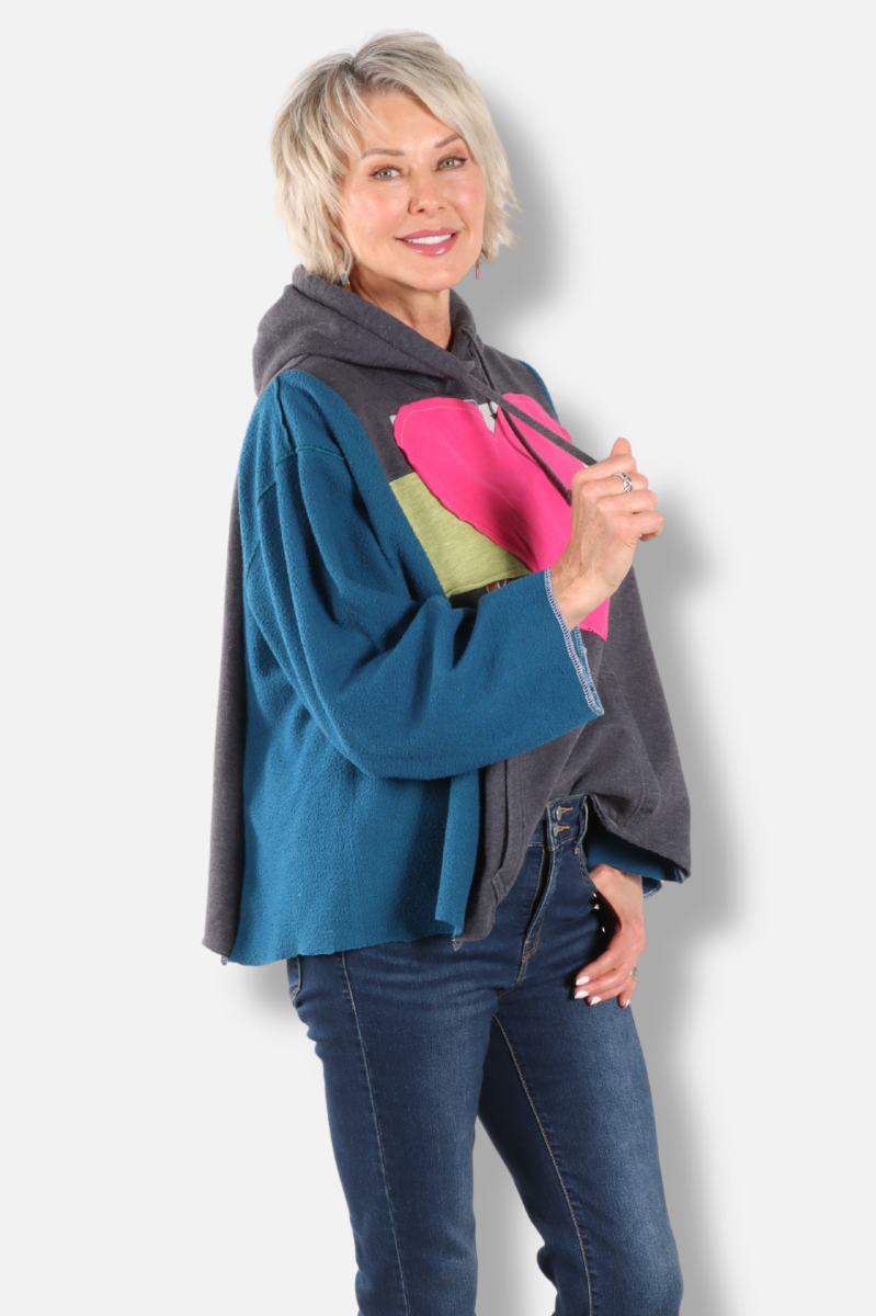 Heart Hoodie - Teal & Grey #2