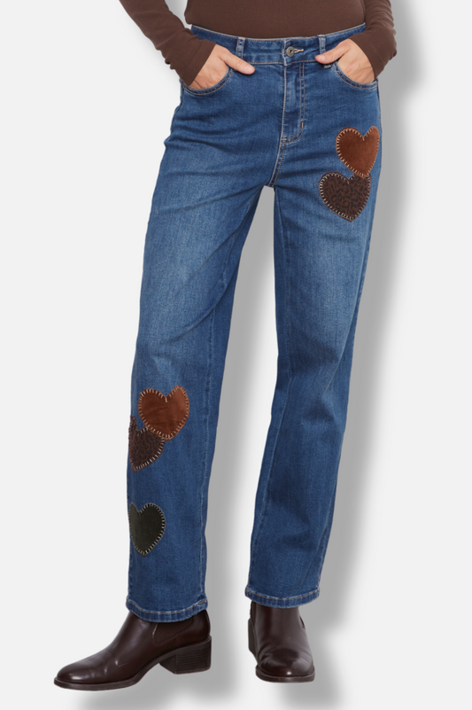 Heart Patch Jeans - Washed in Denim 