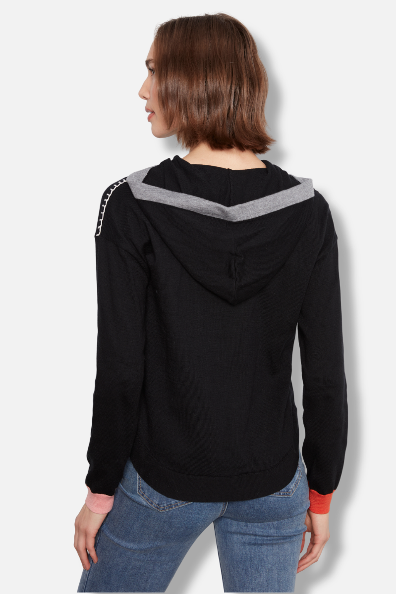 Contrast Hooded Sweater - Black