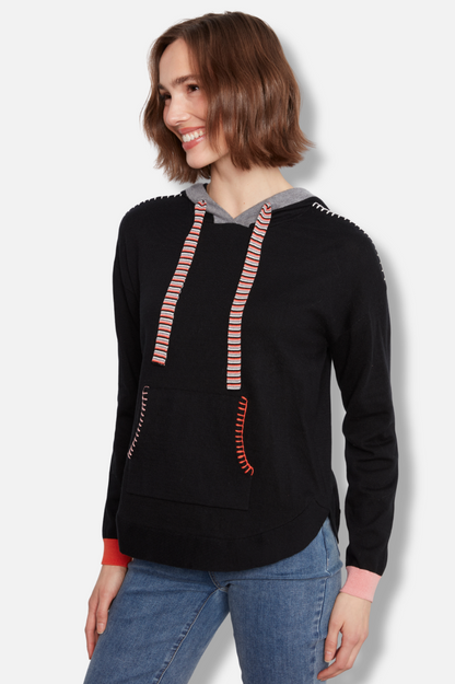 Contrast Hooded Sweater - Black