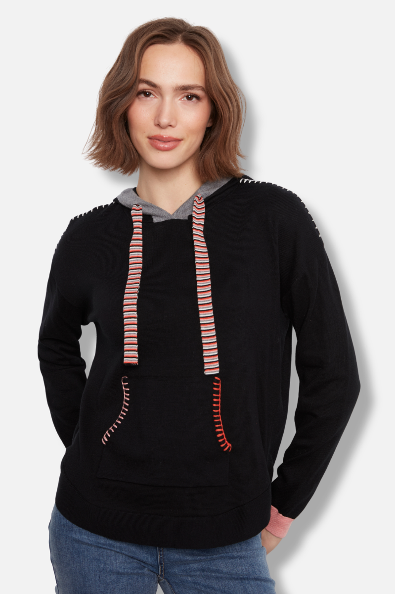 Contrast Hooded Sweater - Black
