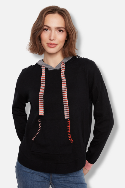 Contrast Hooded Sweater - Black
