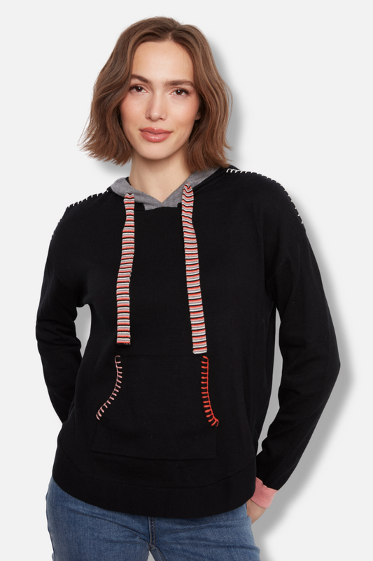 Contrast Hooded Sweater - Black