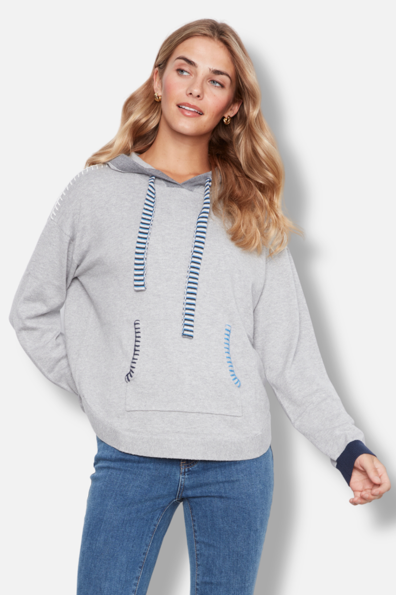 Contrast Hooded Sweater - Grey 