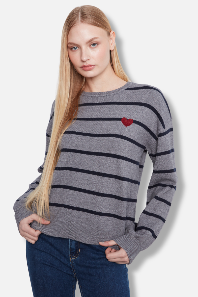 Heart Detail Sweater - Medium Grey 