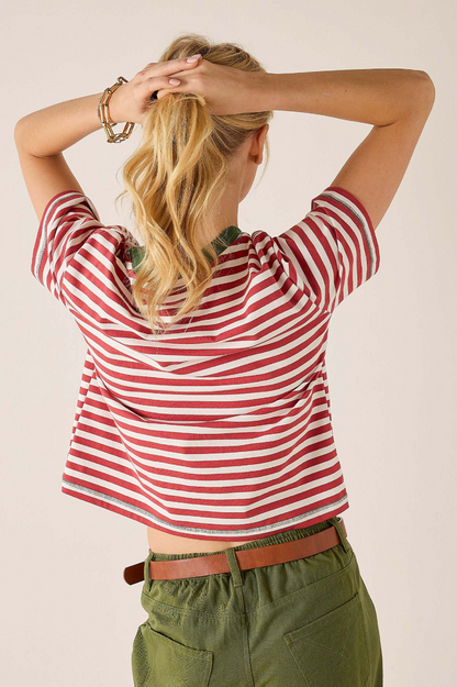 Deauville Ringer Tee - Currant & Jade