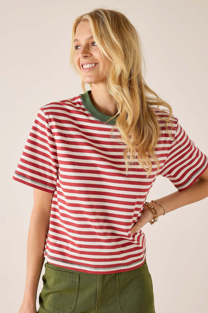 Deauville Ringer Tee - Currant & Jade